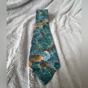 Geoffrey Beene 100% Silk Made in‎ USA Teal and Brown Tie for Men